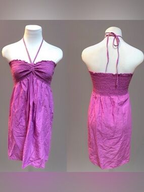 BoHo Hippie Chic S/M Purple Brando Strapless Sheer Halter Sun Dress Beac…